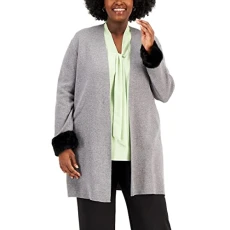 Womens Plus Faux Fur Open Front Women's Cardigans Sweater, Medium Heather Grey, 2X