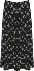 Womens Plus Floral Midi Skirt Ladies Elasticated Waist Print Stretch Long Black White 16-18