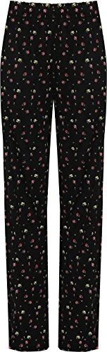 Women's Plus Floral Print Leggings Trousers Ladies Elasticated Full Length Pants - Black - 18