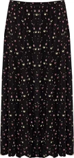 Women's Plus Floral Print Skirt Elasticated Stretch Waist Midi Length - Black - 16-18