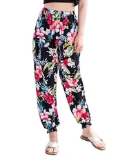 Women's Plus Floral Print Wide Leg Palazzo Trousers Pyjama Pants Bottoms 2 XL