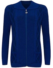 Women's Plus Knit Collar Cable Long Sleeve Zip Top Pocket Cardigan Size 8 Navy