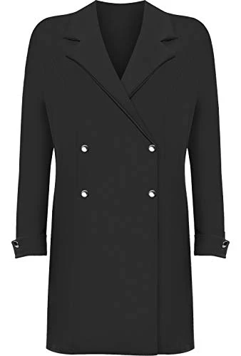 Women's Plus Long Sleeve Mini Blazer Dress Ladies Button Accent Top Jacket Plain - Black - 20
