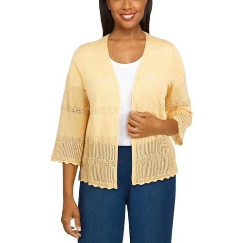 Womens Plus Open Front Crochet Cardigan Sweater Yellow 2X