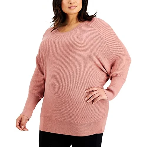 Womens Plus Ribbed Knit Crewneck Sweater, Anise, 2X