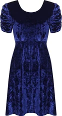 Women's Plus Ruched Short Sleeve Cross Back Crushed Velour Velvet Swing Dress - Royal Blue - 16