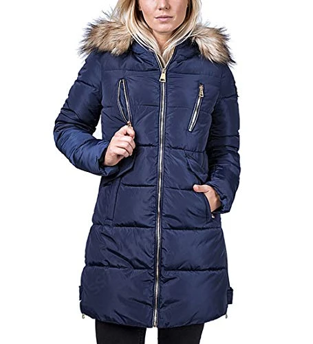 Womens Plus Size 16 18 20 22 Premium Faux Fur Padded Coat Hooded Parka Navy