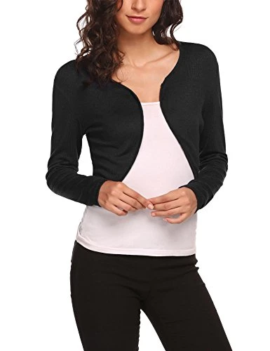 Womens Plus Size Acrylic Pointelle Knit Bolero Jacket Black XXL