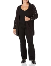 Women's Plus Size Cardigan Pearl Sleeve Sweater, Black, 22 Women's Plus Size Cardigan Pearl Sleeve Sweater, Black, 22