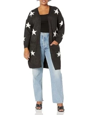 Women's Plus Size Cardigan Starry Sweater, Charcoal Marle, 26-28 Women's Plus Size Cardigan Starry Sweater, Charcoal Marle, 26-28