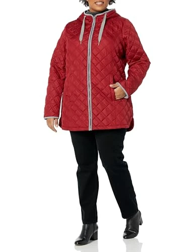 Women's Plus Size Coat Multi Stitch Quilted Jackets, Carmine, 30-32