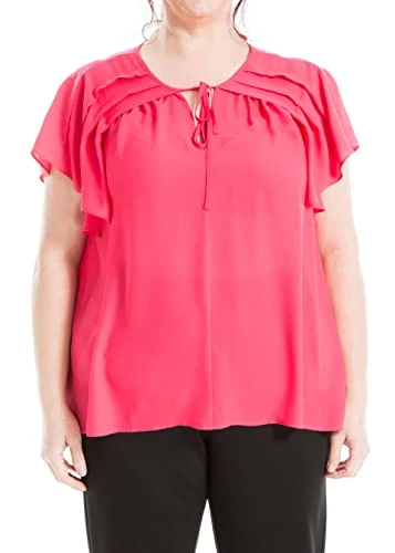 Women's Plus Size Crepe Flutter Sleeve Blouse, Azalea, 2X