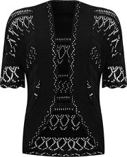 Womens Plus Size Crochet Knitted Short Sleeve Ladies Open Cardigan Top - Black - 16-18 Womens Plus Size Crochet Knitted Short Sleeve Ladies Open Cardigan Top - Black - 16-18