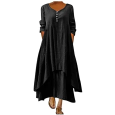 Women's Plus Size Dress 2024 Summer Casual Half Sleeve Dress Classic Button Down Crewnck Dress Cotton Linen Bilayer Hem Dress Elegant Holiday Dresses Party Dress Fashion Maxi Dress Women's Plus Size Dress 2024 Summer Casual Half Sleeve Dress Classic Button Down Crewnck Dress Cotton Linen Bilayer Hem Dress Elegant Holiday Dresses Party Dress Fashion Maxi Dress