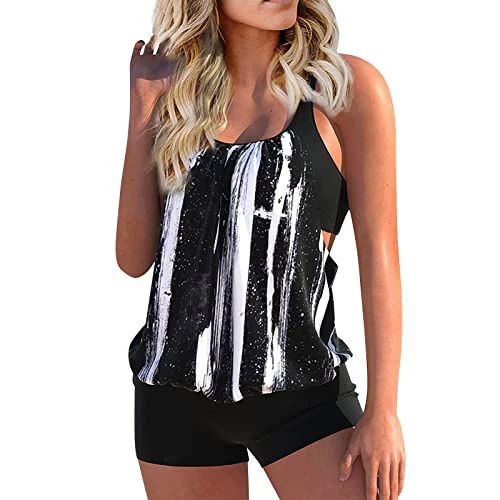 Women's Plus Size Floral Halter Tankini Set with Boyshort High Waist Swimsuit Bikini Women Plus Size Two Piece Swim Dress with Boyshorts Mesh Tankini Swimsuits Flowy Swimdress Bathing Suits