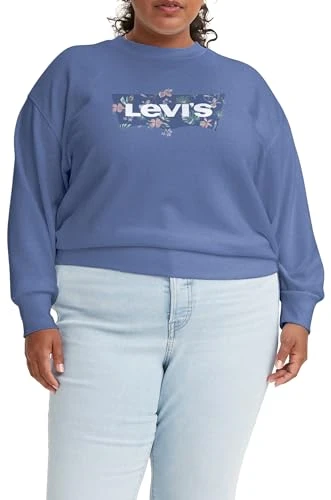 Women's Plus Size Graphic Standard Crew Sweatshirt, Floral Batwing Coastal Fjord, 1XL