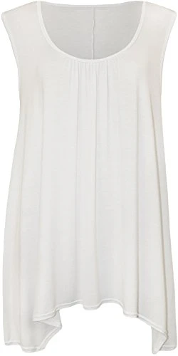Womens Plus Size Hanky Hem Ladies Long Sleeveless Scoop Neck Vest Top - White - 20-22