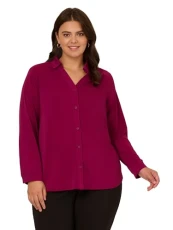 Women's Plus Size Knit Button Front V-Neck, Magenta Purple, 3X