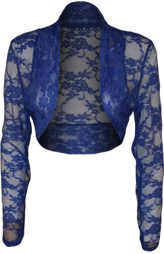 Womens Plus Size Lace Long Sleeve Ladies Shrug Bolero Cropped Cardigan Top - Royal Blue - 14-16