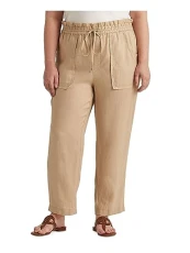 Women's Plus Size Linen Ankle Pants (20W, Tan), Tan, 20 Plus Women's Plus Size Linen Ankle Pants (20W, Tan), Tan, 20 Plus