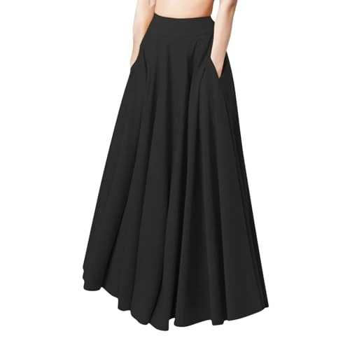 Womens Plus Size Long Maxi Skirts Elasticated High Waisted A-Lined Flowy Swing Chiffon Pleated Skirt