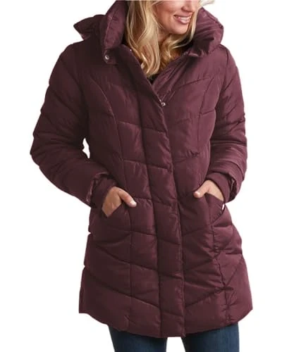 Women's Plus Size Long Outerwear Jacket Down Alternative Coat, Merlot, 1x