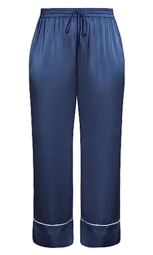 Women's Plus Size Nora Satin Pant Pajama Set, Dusty Blue, 14