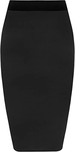 Womens Plus Size Plain Bodycon Pencil Ladies Stretch Office Midi Skirt - Black - 20/22