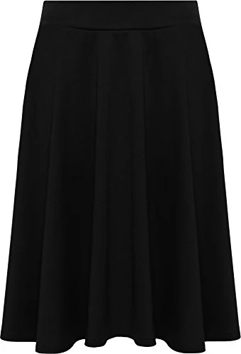 Womens Plus Size Plain Flared Elastic Waist Ladies Short Skater Skirt - Black - 22-24