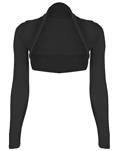 Womens Plus Size Plain Long Sleeve Cropped Ladies Shrug Bolero Cardigan Top - Black - 20/22