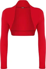 Womens Plus Size Plain Long Sleeve Cropped Ladies Shrug Bolero Cardigan Top - Red - 16/18