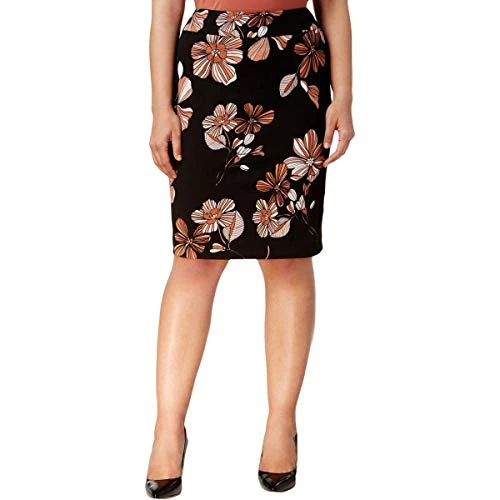 Women's Plus Size Printed Crepe Slim Skirt, Black/Copper Multi, 22