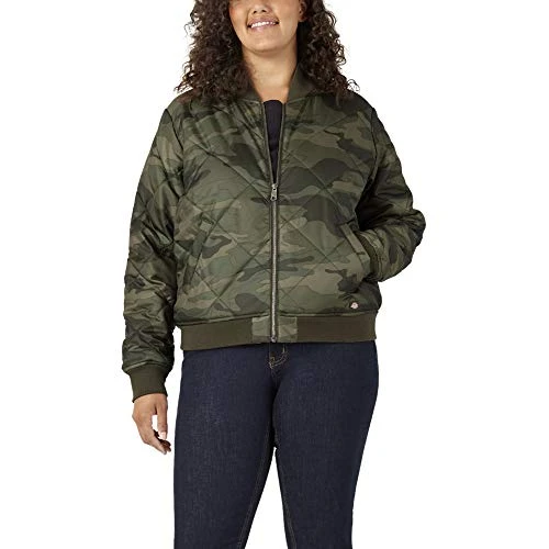 Women's Plus Size Quilted Bomber Jacket, Sage Green Urban Camo, 1PS