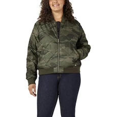 Women's Plus Size Quilted Bomber Jacket, Sage Green Urban Camo, 1PS