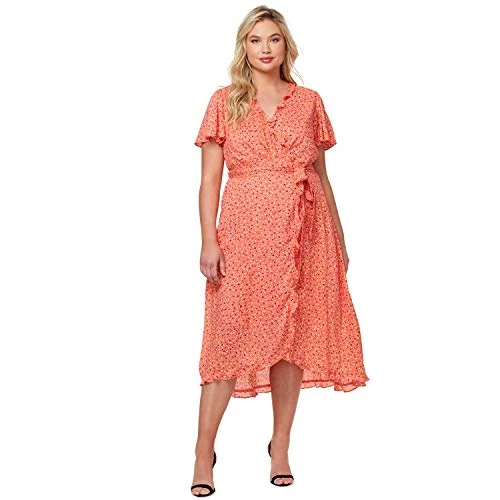 Women's Plus Size Shay Ruffle Trim Wrap Dress, Emberglow Mini Florals, 1X