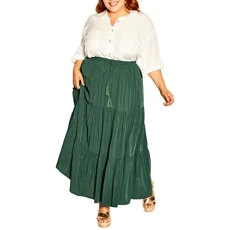 Womens Plus Size Tiered Skirt, Jungle, 20 Plus UK Green Womens Plus Size Tiered Skirt, Jungle, 20 Plus UK Green