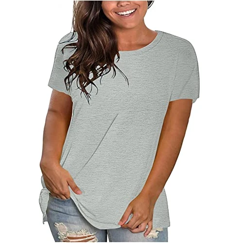 Women's Plus Size Tops Blouses Classic Fit Short Sleeve V-Neck T-Shirt Round Neck Plain T-Shirt Loose Basic Tshirts Tunic T Shirts Ladies Summer Tops Gym Tee Activewear