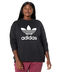 Women's Plus Size Trefoil Crew Sweatshirt, Black/White, 1X Women's Plus Size Trefoil Crew Sweatshirt, Black/White, 1X