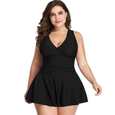 Womens Plus Size Two Piece Tankini Swimdress with Boyshort V Neck Floral Printed Tummy Control Swimsuits Black 5XL