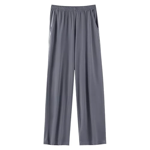 Womens Plus Size Wide Leg Pyjama Bottoms Soft Stretchy Sleep Pants Casual Loose Lounge Pants with Pockets Grey XL