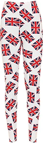 Women's Plus Stretch Union Jack Flag UK Print Leggings Ladies Pants Trouser - Red White - 16-18