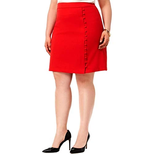Women's Plus Textured Crepe A-LINE WRAP Skirt Button Detail, Cherry, 28