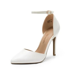 Women's Pointed Toe Ankle Strap High Heels Pumps Dress Court Shoes Oppointed_Lacey,Size 5,White/pu,Oppointed_Lacey