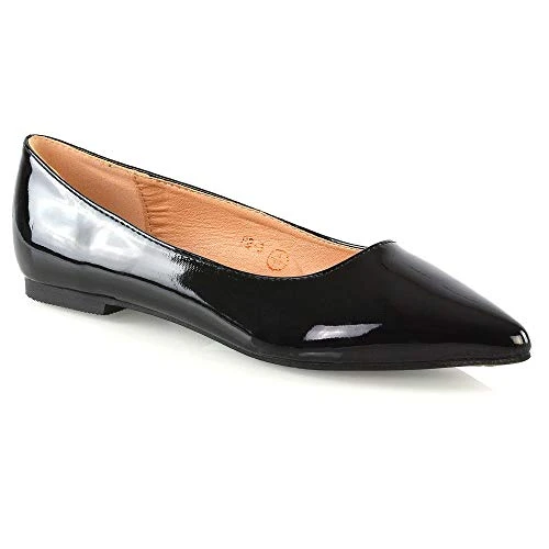 Womens Pointed Toe Flats Syntheic Patent Leather Slip On Ballerina Pumps Shoes Size 3-8