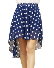 Womens Polka Dot Skirt Casual Elastic Waist Irregular Chiffon Flowy Midi Skirts BlueDot XL