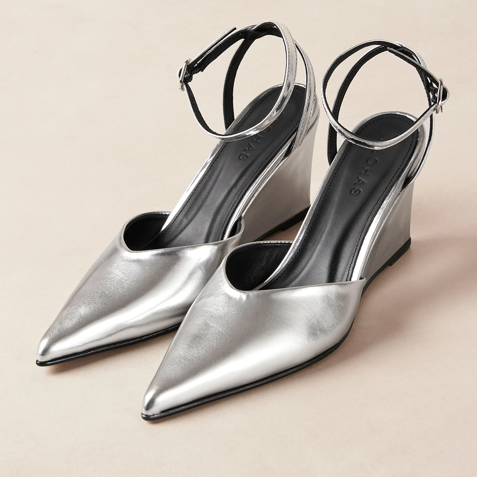 Womens Polly Shimmer Leather Heeled Court Shoes - UK - Silver