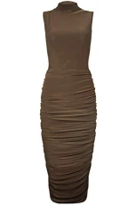 Womens Polo High Neck Midi Ruched Bodycon Dress Brown Plus Size (UK 20/22) Womens Polo High Neck Midi Ruched Bodycon Dress Brown Plus Size (UK 20/22)