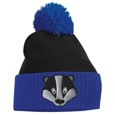 Women's Pom Pom Beanie - Badger Face - Royal Blue and Black Women's Pom Pom Beanie - Badger Face - Royal Blue and Black