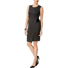 Women's Ponte Faux Wrap Sheath Dress, Charcoal, 4