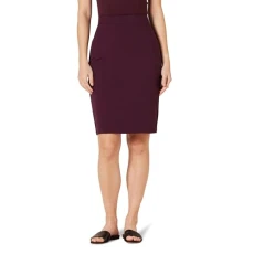 Women's Ponte Pull-on Above-The-Knee Fitted Pencil Skirt, Burgundy, XS